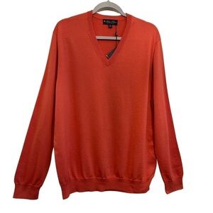 Brooks Brothers Men’s Cotton Soft Sweater Pull on V neck Brick Long Sleeve XL